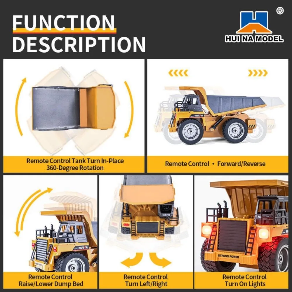 HUINA 1534 RC Dump Truck 1:18 Scale | Heavy Duty Construction Tipper - Image 10