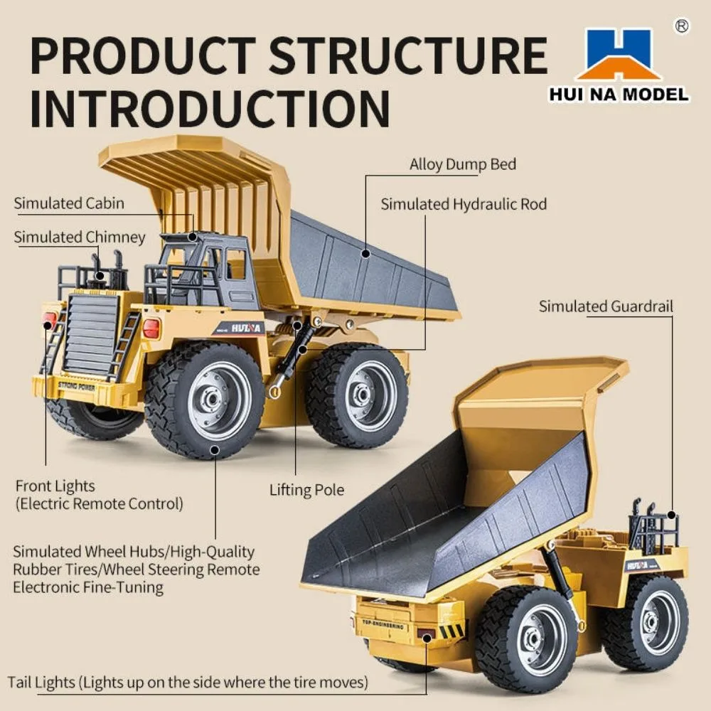 HUINA 1534 RC Dump Truck 1:18 Scale | Heavy Duty Construction Tipper - Image 7