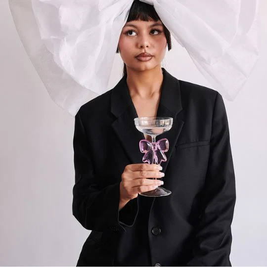 💖 Pink Bow Cocktail Glass – Elegant Designer Coupe Glass for Drinks, Parties & Gifting - Image 2