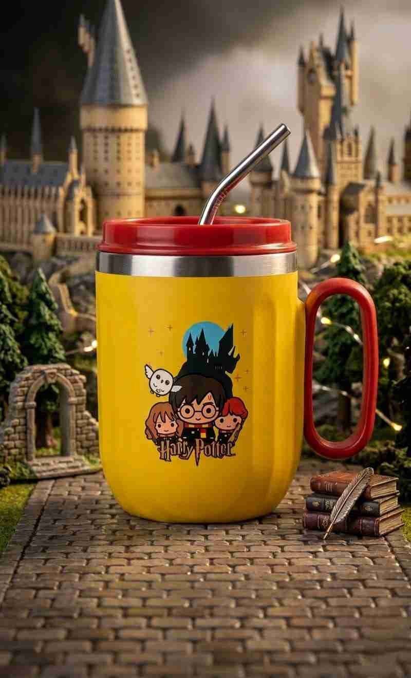 Harry Potter Theme Stainless Steel Mug with Steel Straw – 400 ml (Assorted Designs) - Image 3
