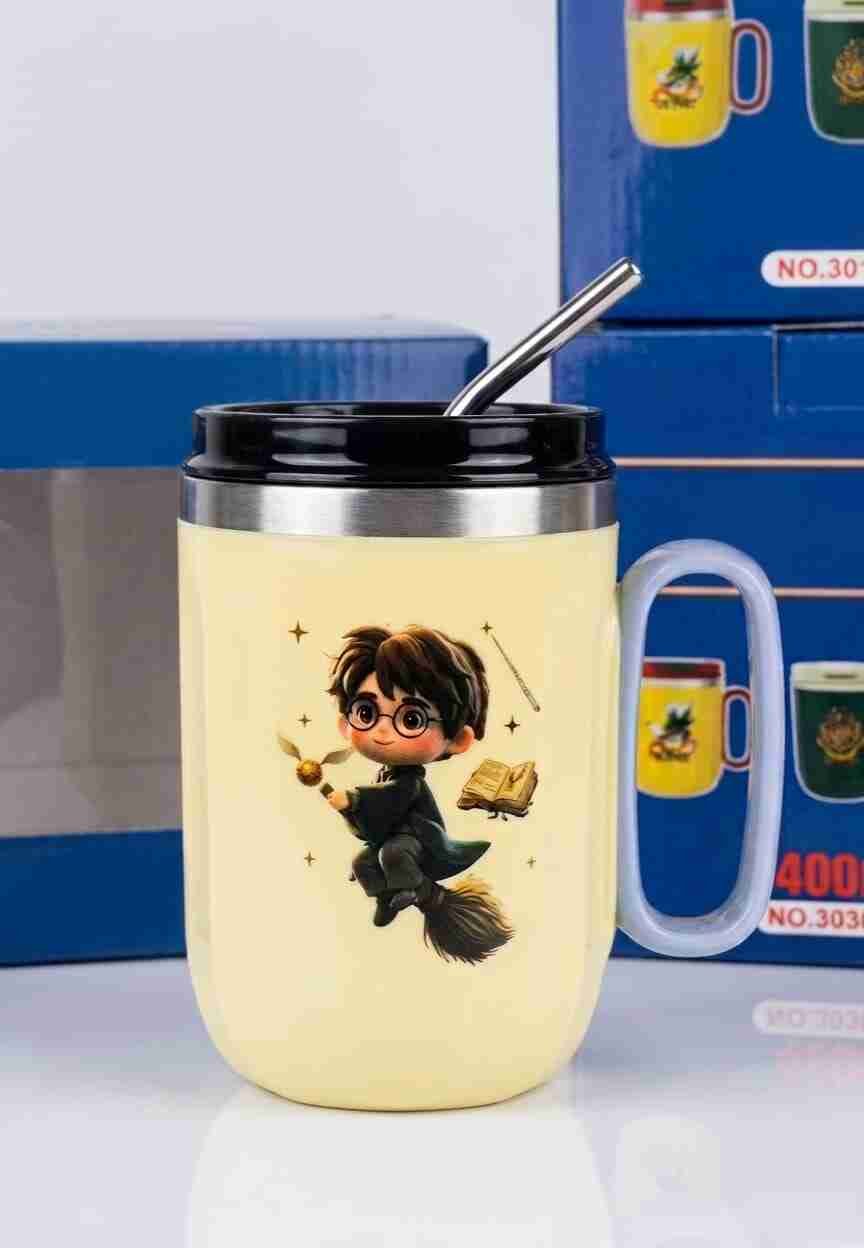 Harry Potter Theme Stainless Steel Mug with Steel Straw – 400 ml (Assorted Designs) - Image 4