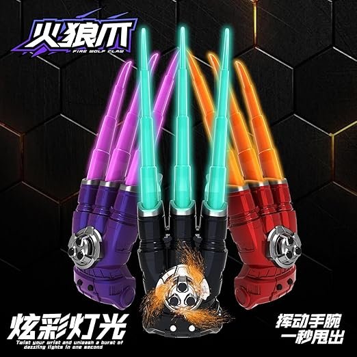 Retractable Firewolf Claw Toy with Spinning Spark Colorful Light Battle Toy