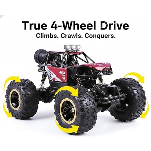 Crackles 1:12 Scale 2.4Ghz Rechargeable Remote Control 4WD Alloy Off Road All Terrain Rock Crawler Toy Car, inbuilt with Booster Spray Function and Long Battery Life for Kids Adults - Image 5