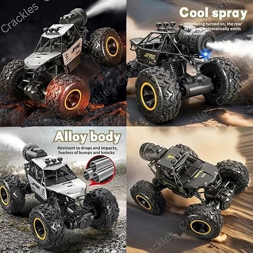 Crackles 1:12 Scale 2.4Ghz Rechargeable Remote Control 4WD Alloy Off Road All Terrain Rock Crawler Toy Car, inbuilt with Booster Spray Function and Long Battery Life for Kids Adults - Image 3