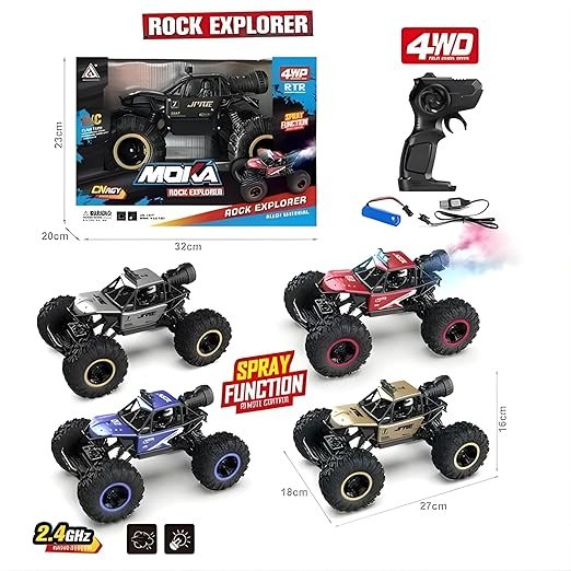 Crackles 1:12 Scale 2.4Ghz Rechargeable Remote Control 4WD Alloy Off Road All Terrain Rock Crawler Toy Car, inbuilt with Booster Spray Function and Long Battery Life for Kids Adults - Image 7