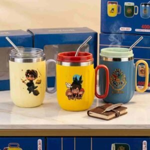 Harry Potter Theme Stainless Steel Mug with Steel Straw – 400 ml (Assorted Designs)