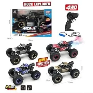 Crackles 1:12 Scale 2.4Ghz Rechargeable Remote Control 4WD Alloy Off Road All Terrain Rock Crawler Toy Car, inbuilt with Booster Spray Function and Long Battery Life for Kids Adults