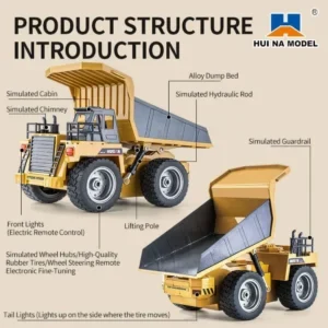 HUINA 1534 RC Dump Truck 1:18 Scale | Heavy Duty Construction Tipper - Image 6