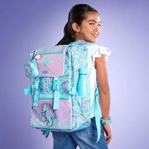Big 18" Smiggle Pink Blue Seahorse Backpack